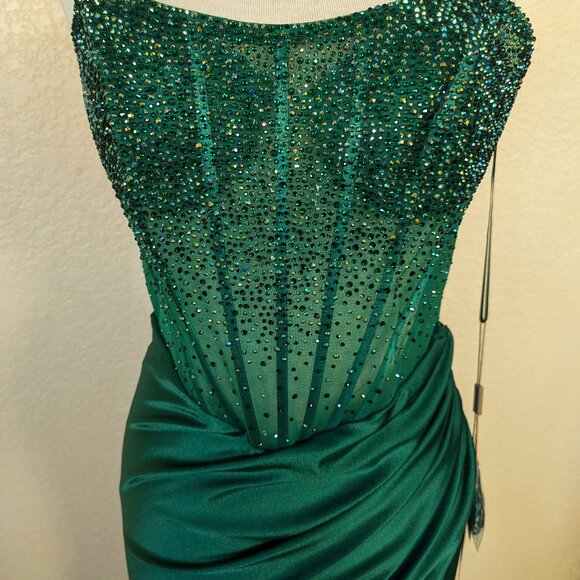 Emerald Green Sequin Strapless Corset Long Formal Prom Evening Dress 2 - Picture 5 of 5